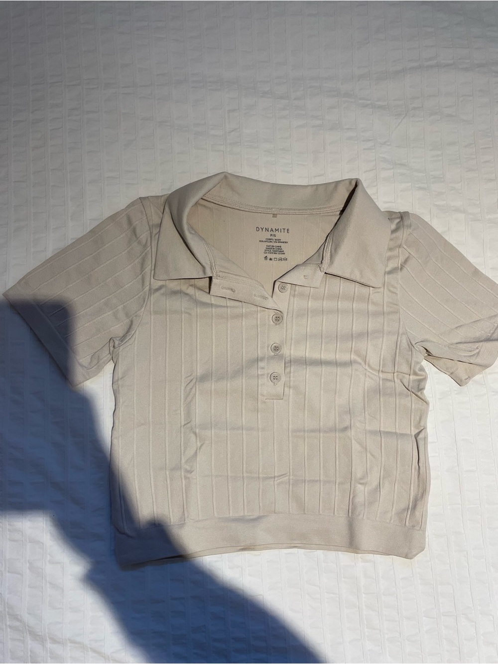 Dynamite Ribbed Polo Crop Top in Light Beige Size Small